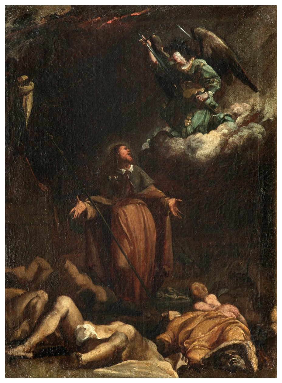 North Transept, San Roccos alter 1635, 45, Genovesino 1645, San Rocco får pestens ophør, Malet nederste venstre del af Luigi Miradori