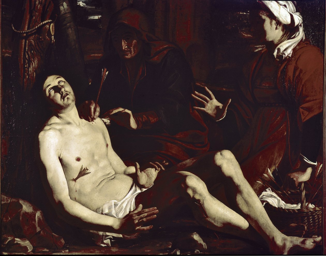 Sankt Sebastian helbredt af de hellige kvinder (olie på lærred, ca. 1630) af Luigi Miradori