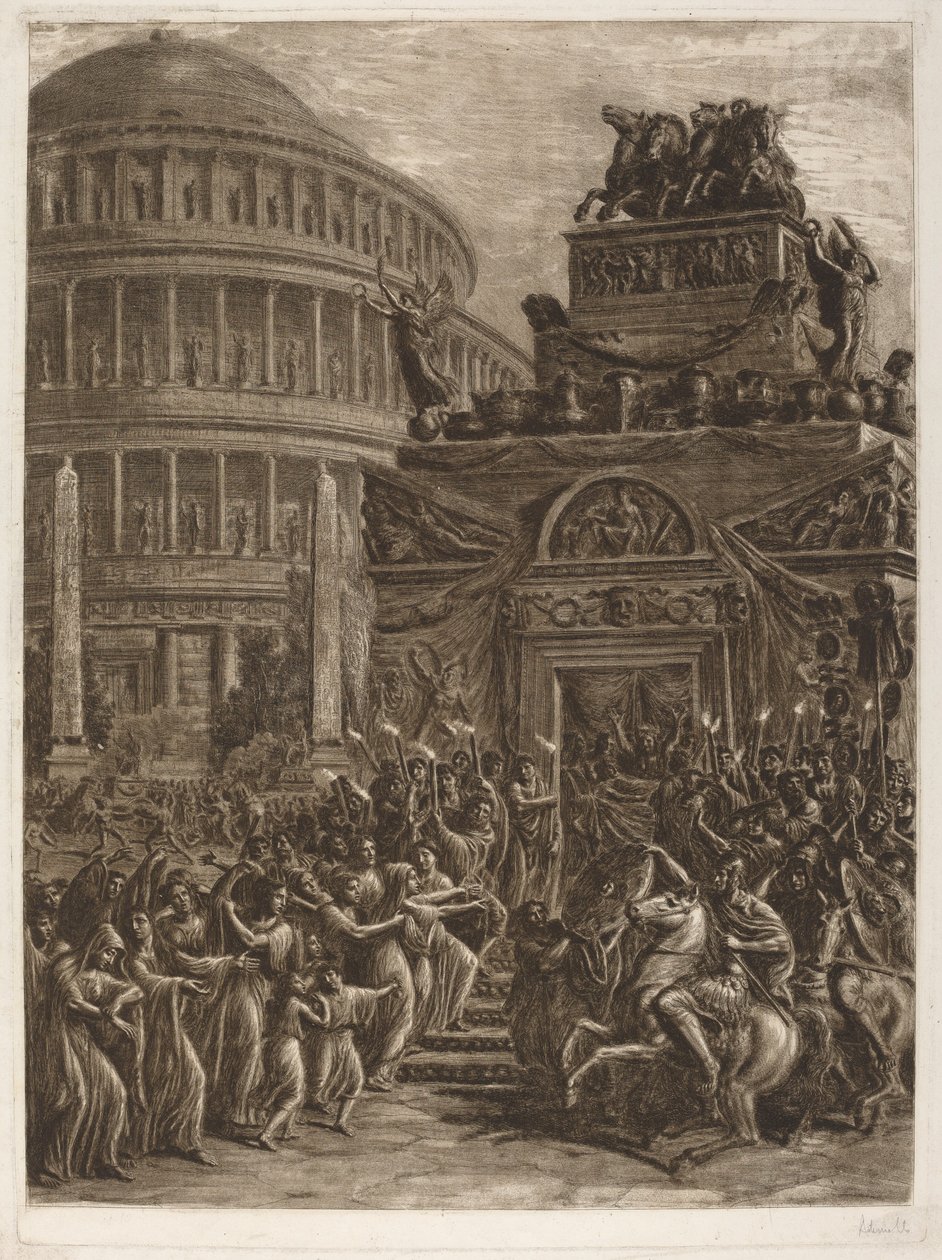 Liget af Hadrian lægger sig i tilstand ved siden af hans mausoleum af Luigi Ademollo