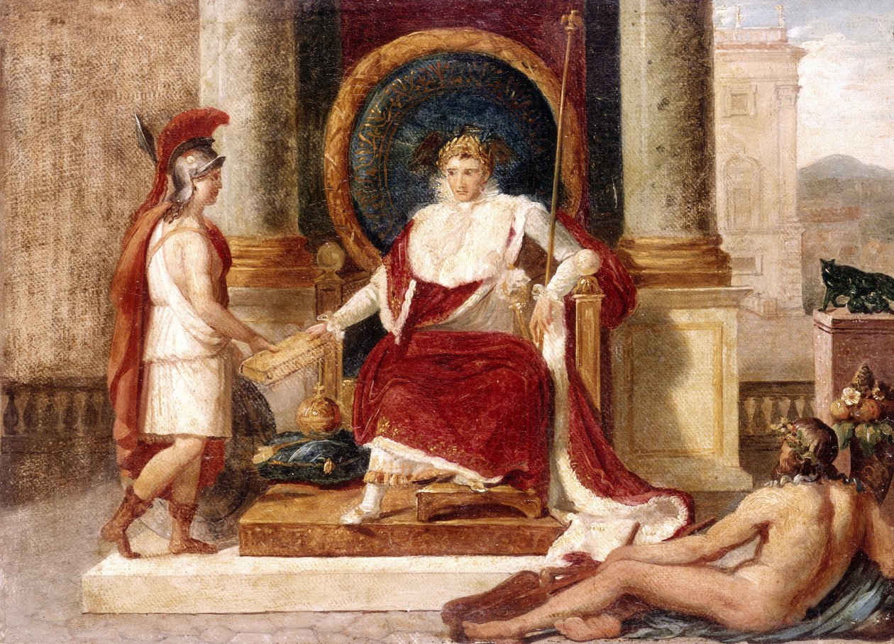 Napoleon leverer lovkodeksen til gudinden Rom af Luigi Agricola