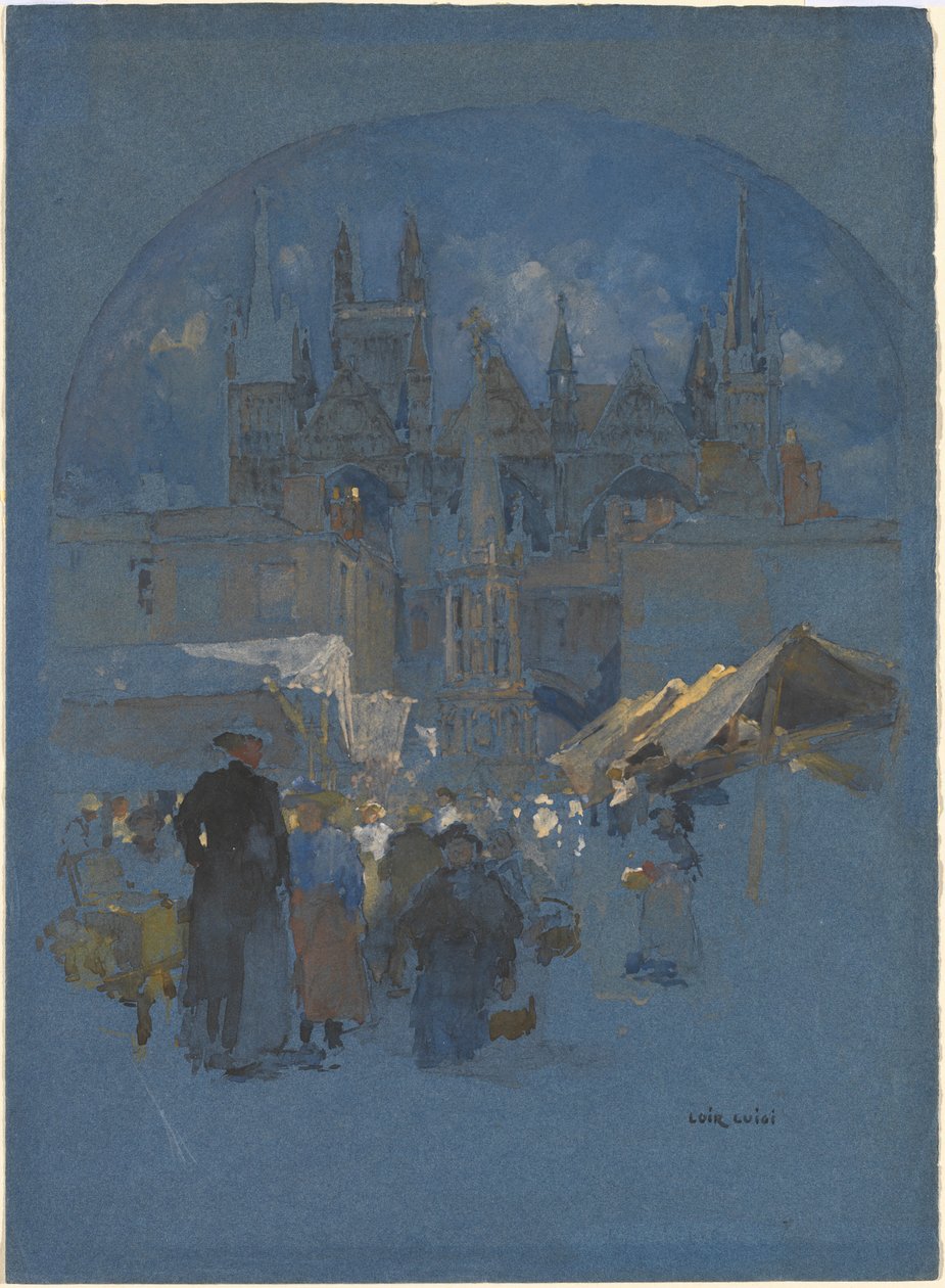 En markedsplads før en katedral af Luigi Aloys François Joseph Loir