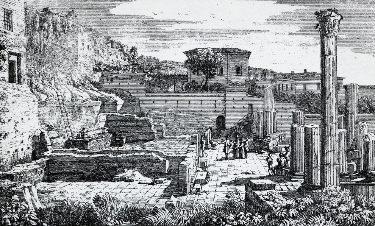 Vespasianuksen temppelin rauniot Bresciassa, kaiverrus Louis Basiletti (1780-1860), Italia af Luigi Basiletti