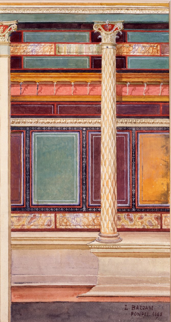 Fresko i arkitektonisk stil i cubiculum, Sølvbryllupets hus, Pompeji, 1897 af Luigi Bazzani