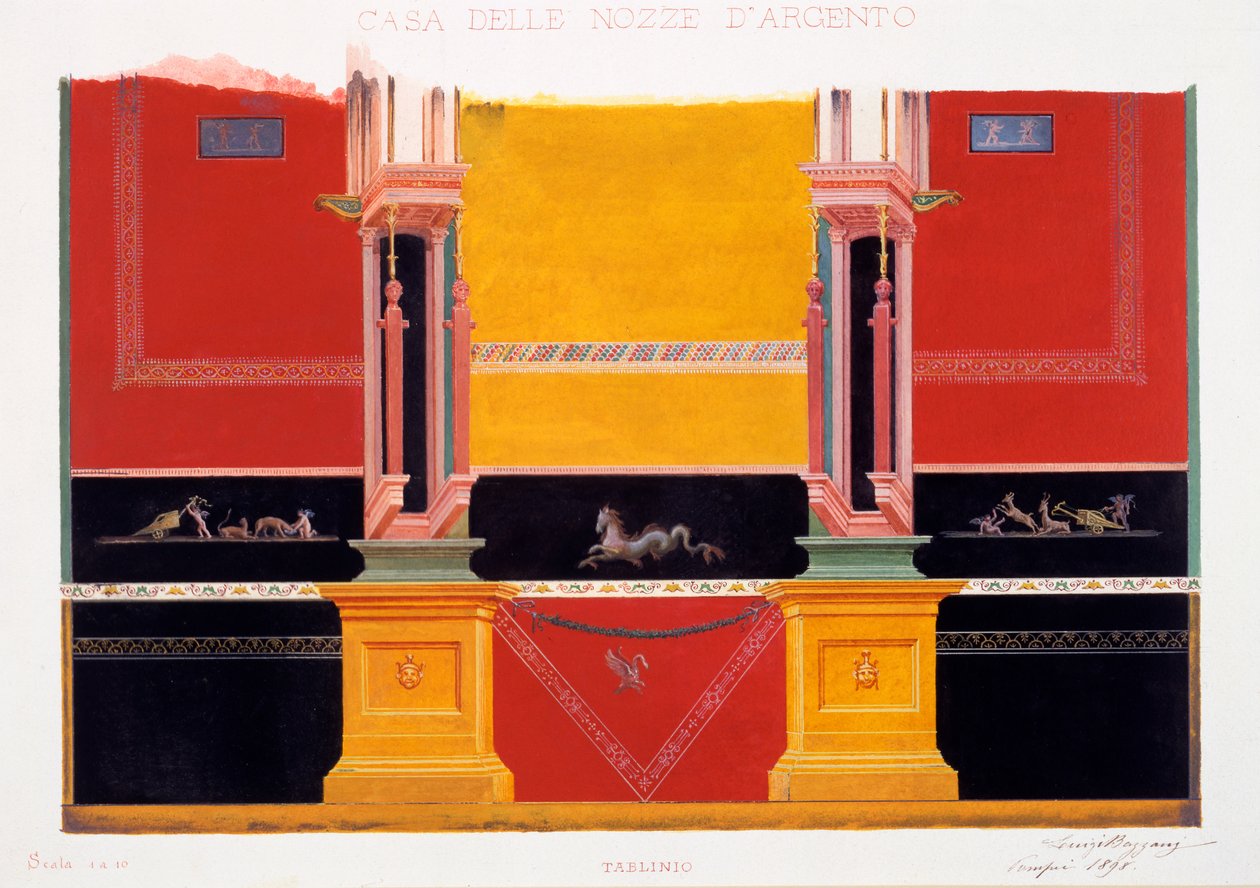 Vægdekorationer fra Sølvbryllupets Hus, Pompeji, 1898 af Luigi Bazzani