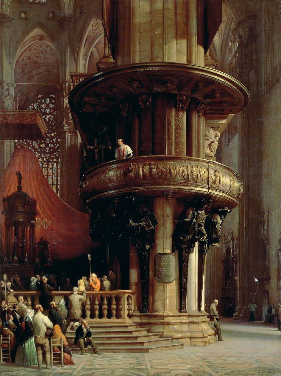 Prædiker i Duomo i Milano, af Luigi Bisi (1814-1886), olie på lærred af Luigi Bisi