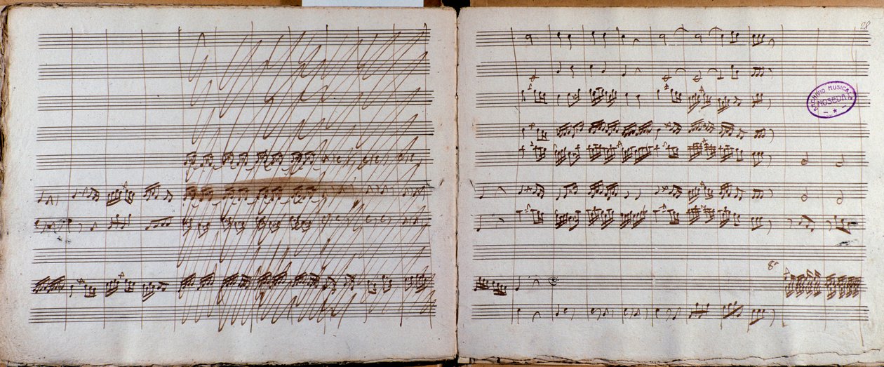 Dobbeltside, underskrevet af forfatteren af partituret til Koncert for cello og orkester i Es af Luigi Boccherini af Luigi Boccherini