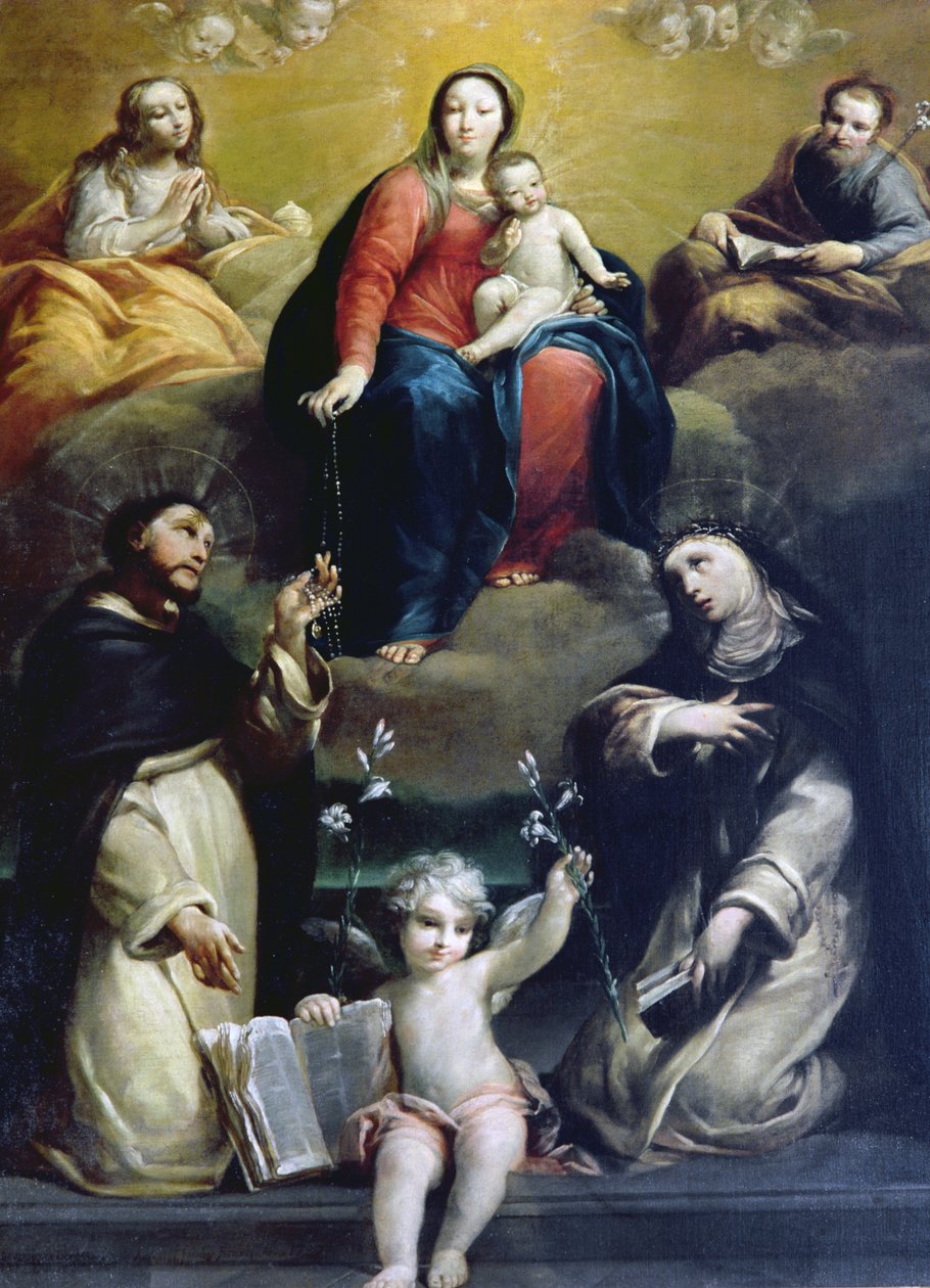 Rosenkransens Madonna med SS Dominic, Catherine, Mary Magdalene og Joseph, 1732 af Luigi Crespi