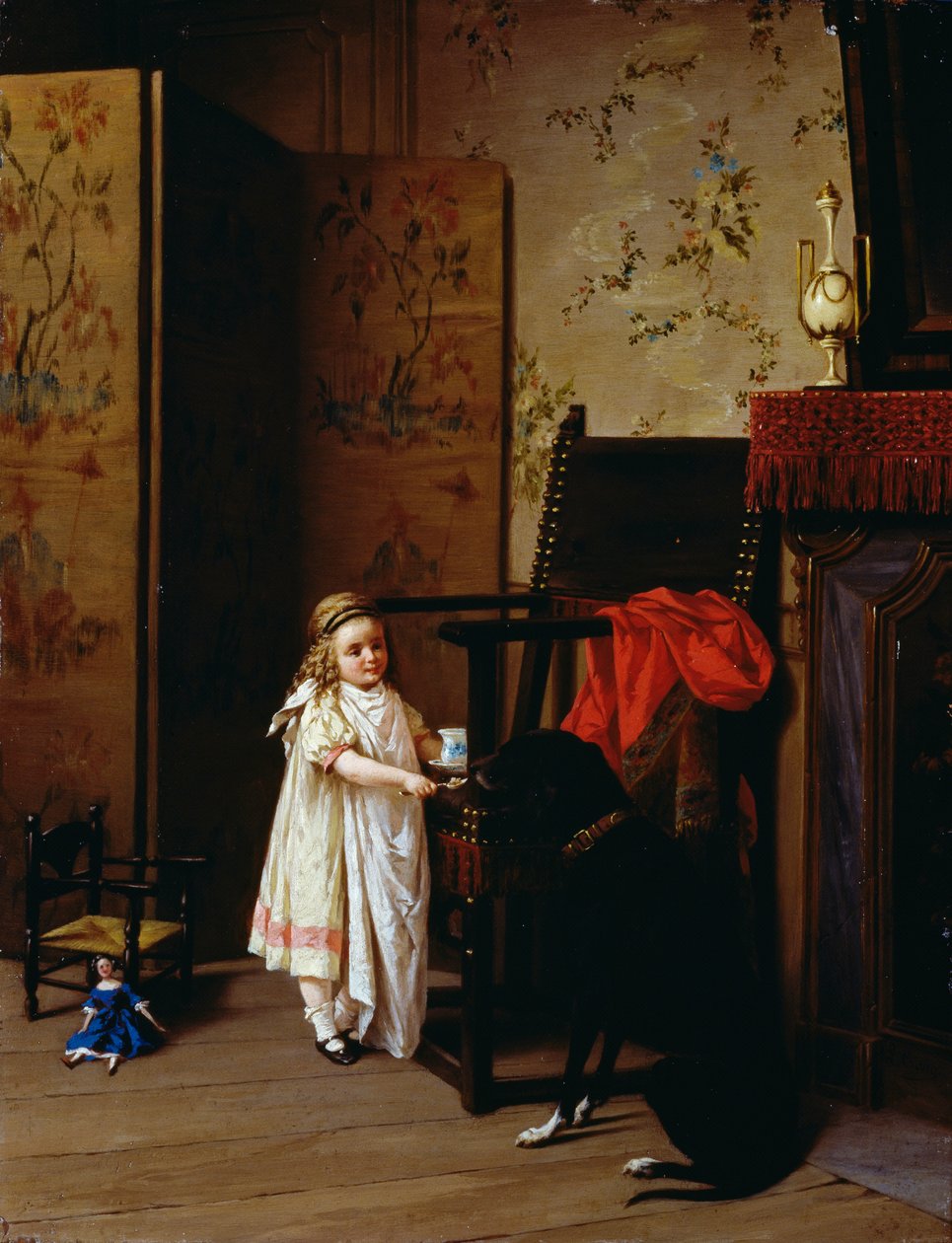 Morgenmad for to, af Luigi Crosio (1835-1915), olie på panel, 42x32 cm af Luigi Crosio