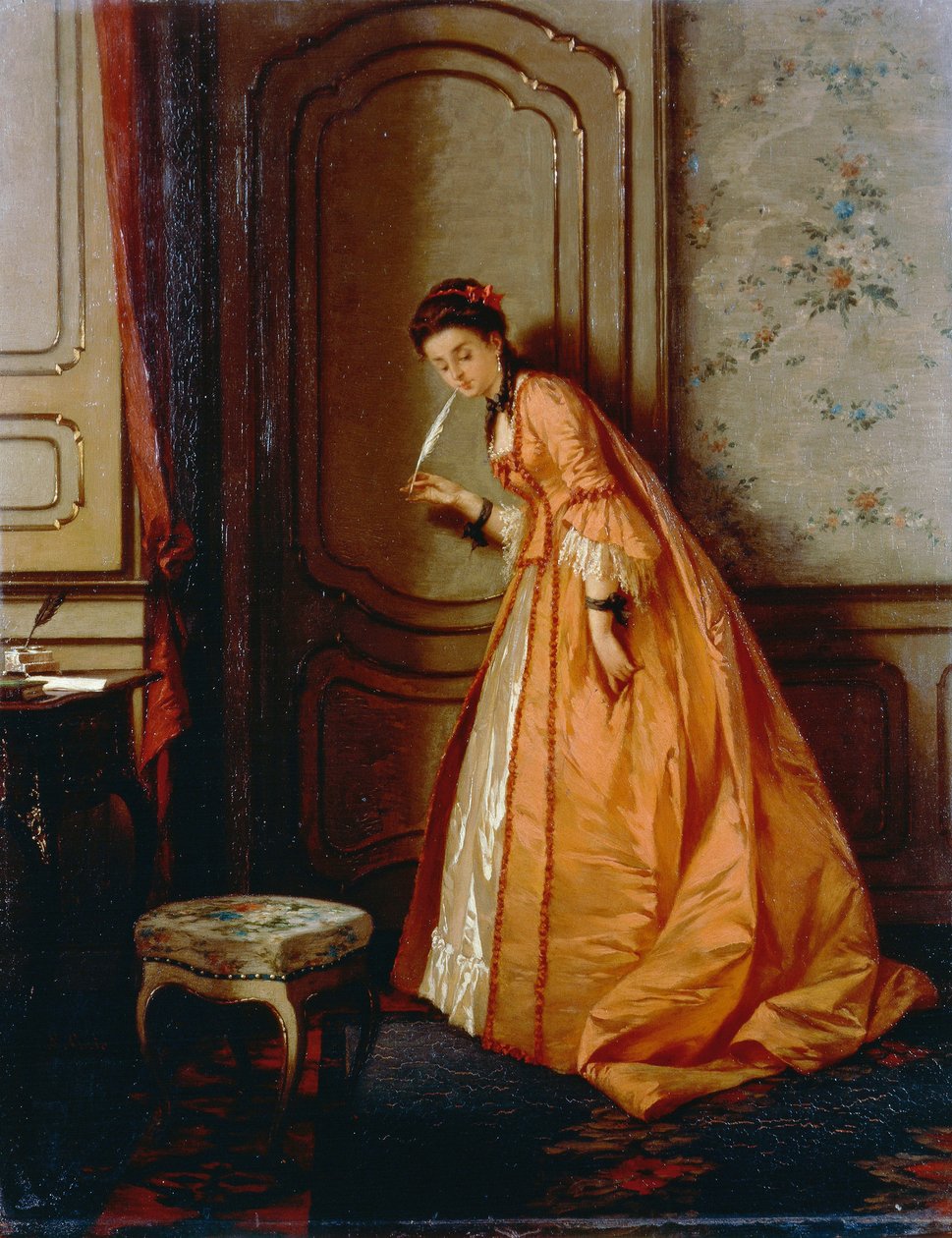 Kuuntele, Luigi Crosio (1835-1915), öljy levylle, 40,5x32 cm af Luigi Crosio