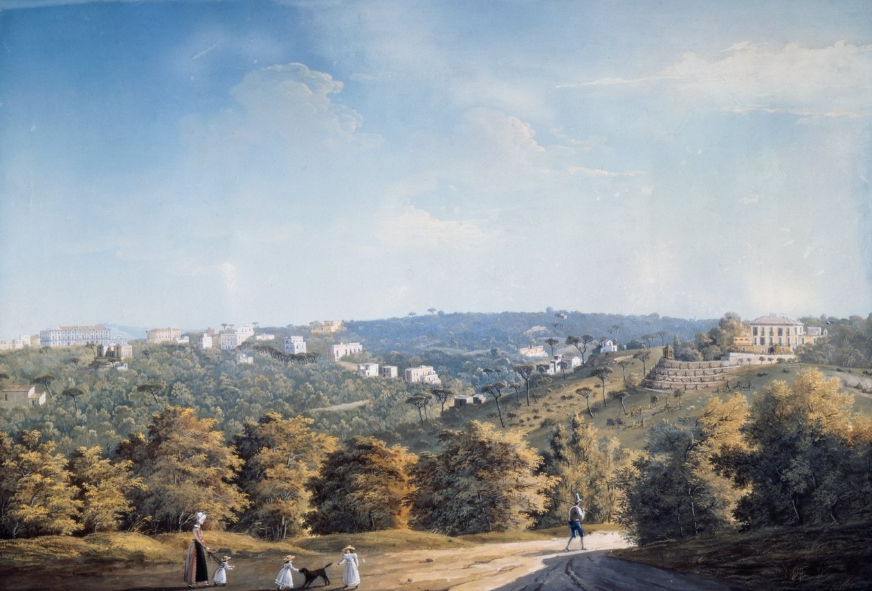Capodimonte-bakken og villaer langs Ponti Rossi-vejen (gouache) af Luigi Fergola