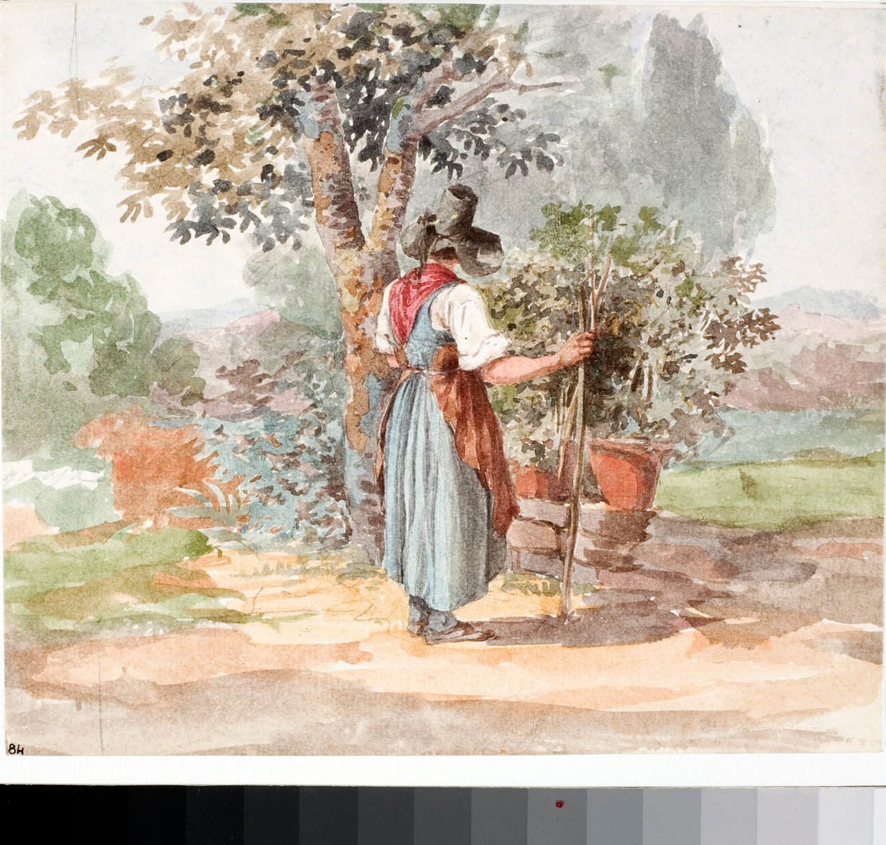 En landpige nær Firenze (Akvarel, ca. 1825) af Luigi Garibbo