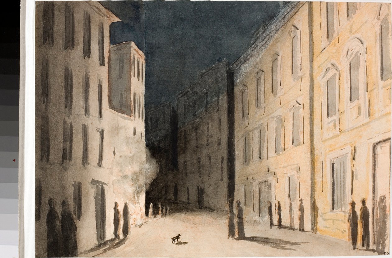 Perspektiv af Strada Nuovissima i Genova (Akvarel, ca. 1825) af Luigi Garibbo
