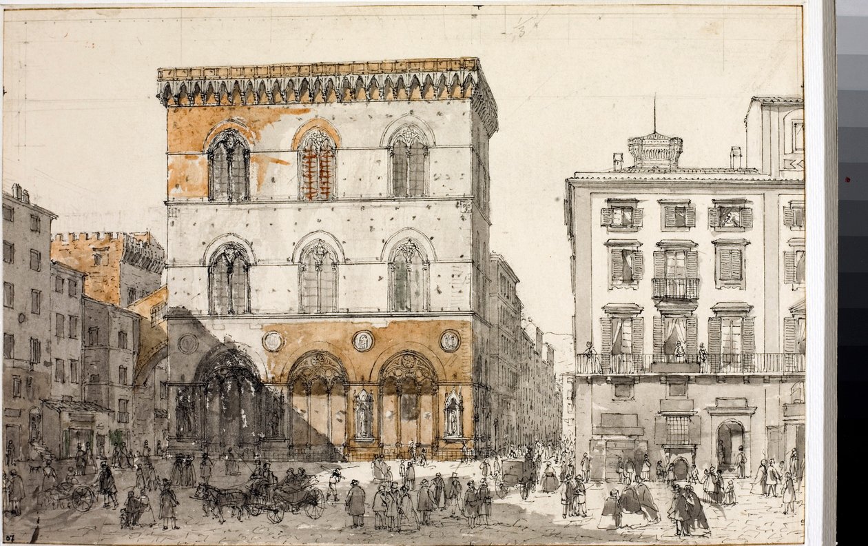 Udsigt over Orsanmichele kirke i Firenze (akvarel, ca 1820) af Luigi Garibbo