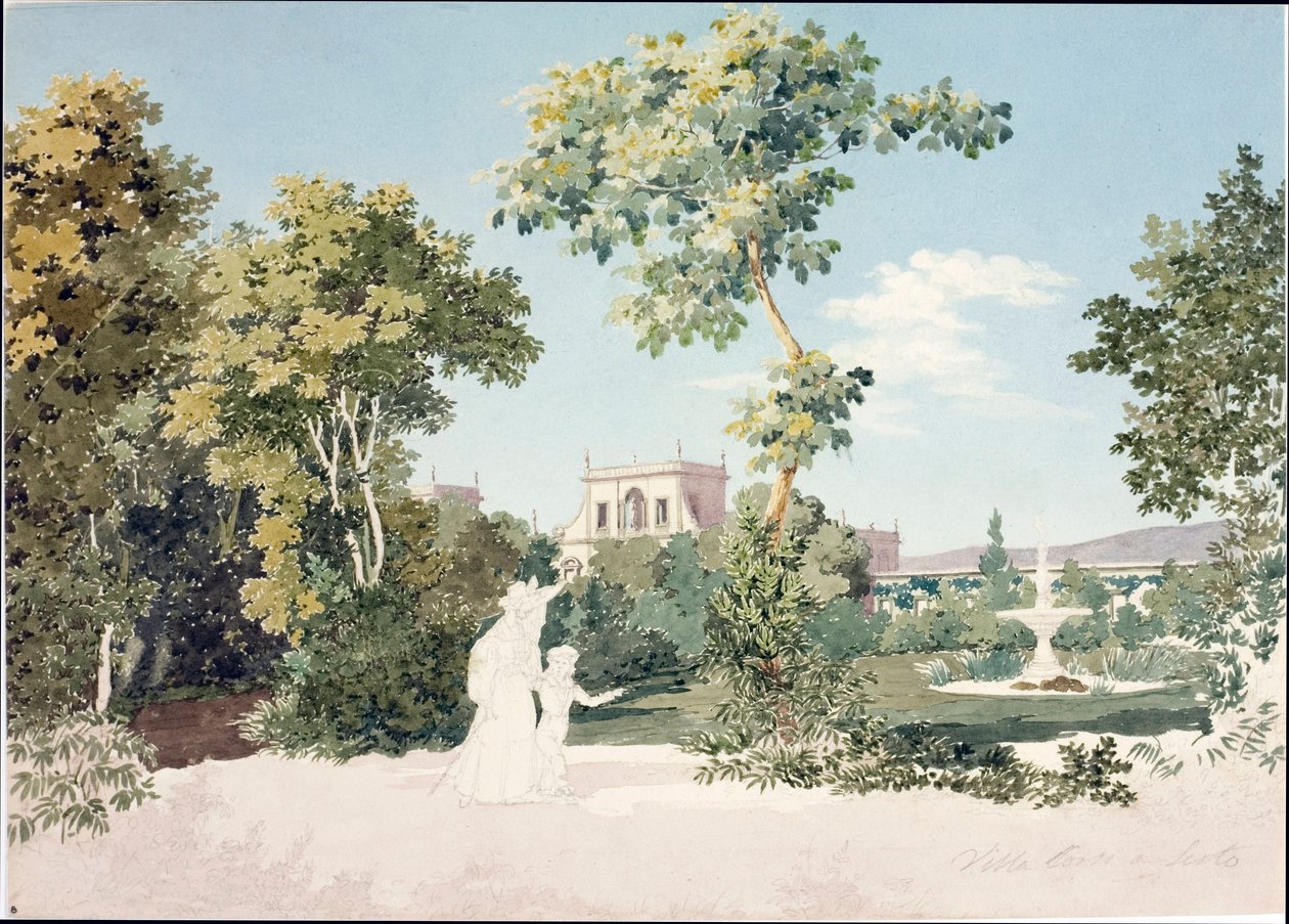 Udsigt over Villa Corsi a Sesto Fiorentino nær Firenze (akvarel, ca. 1825) af Luigi Garibbo
