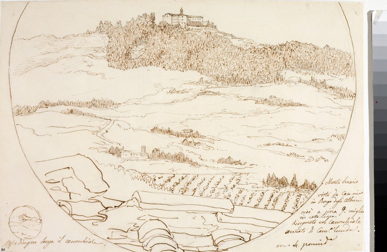 Udsigt over Monte Senario nær Firenze (Tegning, ca 1833) af Luigi Garibbo