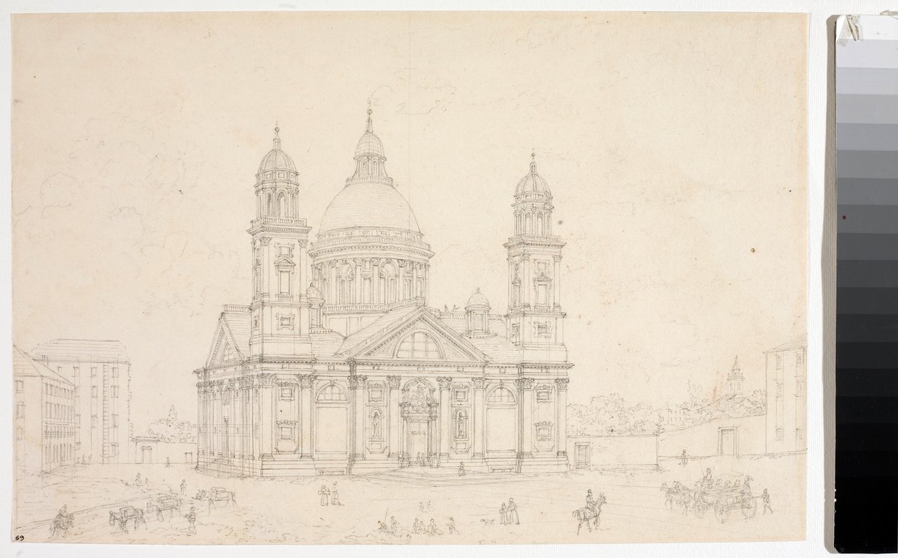 Udsigt over Basilica Santa Maria Assunta di Carignano i Genova (Tegning af Luigi Garibbo