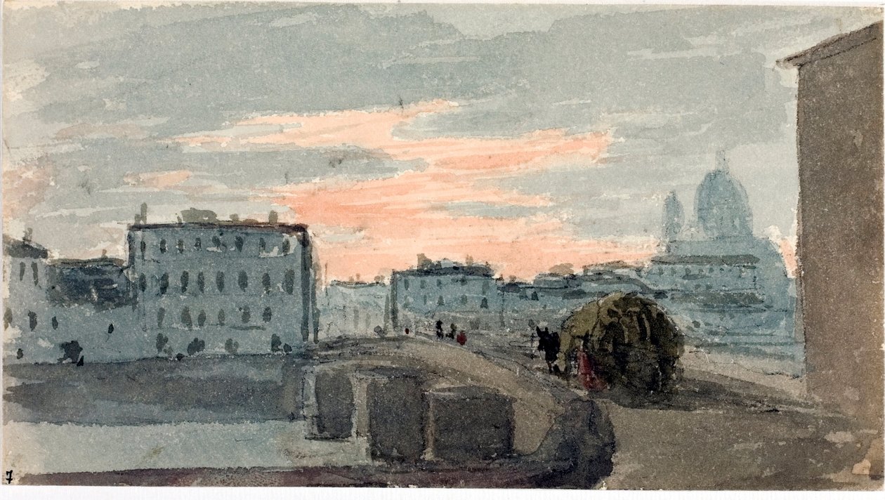 Udsigt over broen over Carraia, Firenze (Akvarel af Luigi Garibbo