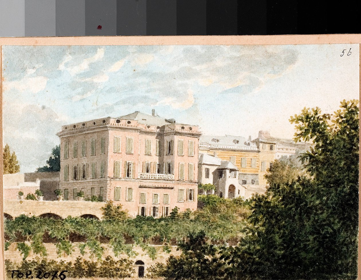 Udsigt over villa Cambasio, Genova (akvarel, ca 1820) af Luigi Garibbo