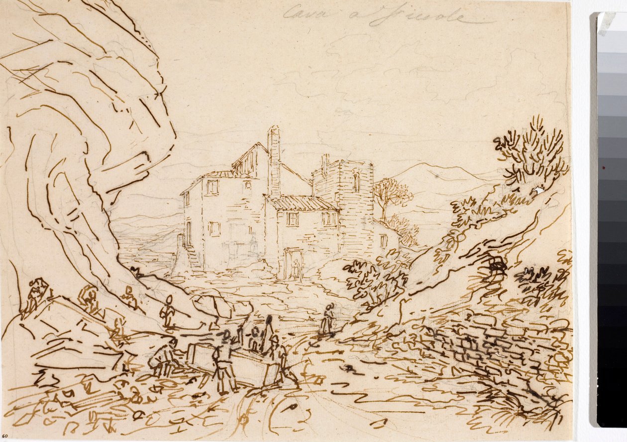 Arbejdere i et stenbrud i Fiesole, nær Firenze (blæktegning, ca. 1823) af Luigi Garibbo