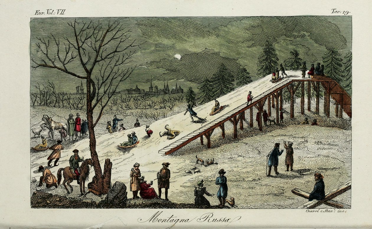 En rutsjebane. Illustration fra antikke og moderne skikke eller regeringshistorie af Giulio Ferrario, 1831 af Luigi Giarrè