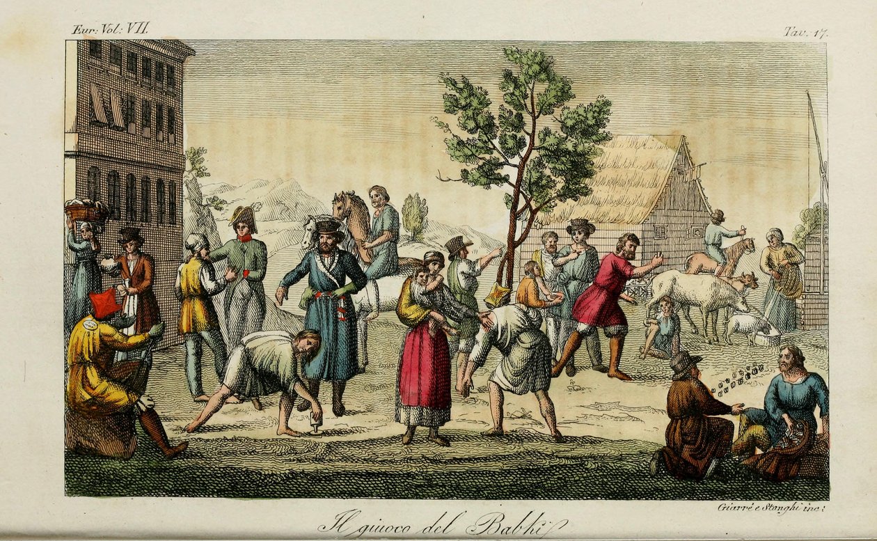Knøjeben. Illustration fra antikke og moderne skikke eller regeringshistorie af Giulio Ferrario, 1831 af Luigi Giarrè