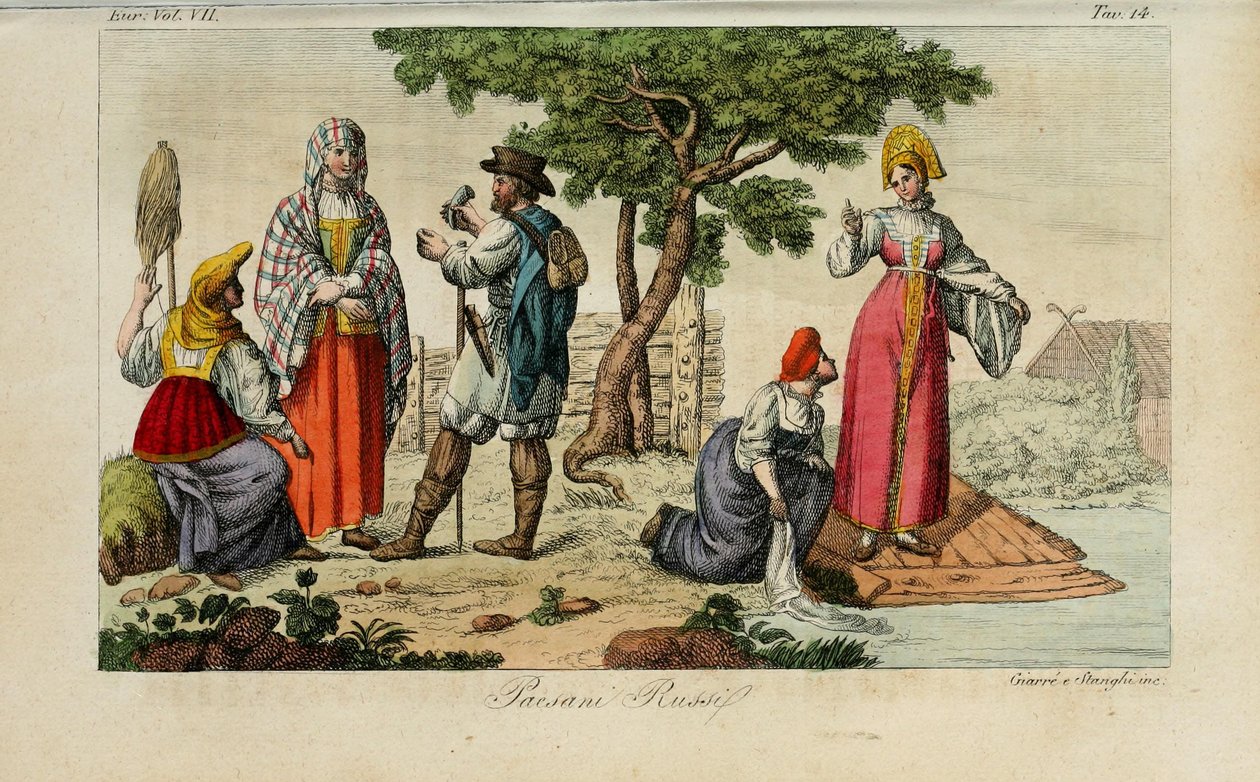 russiske bønder. Illustration fra antikke og moderne skikke eller regeringshistorie... af Giulio Ferrario, 1831 af Luigi Giarrè