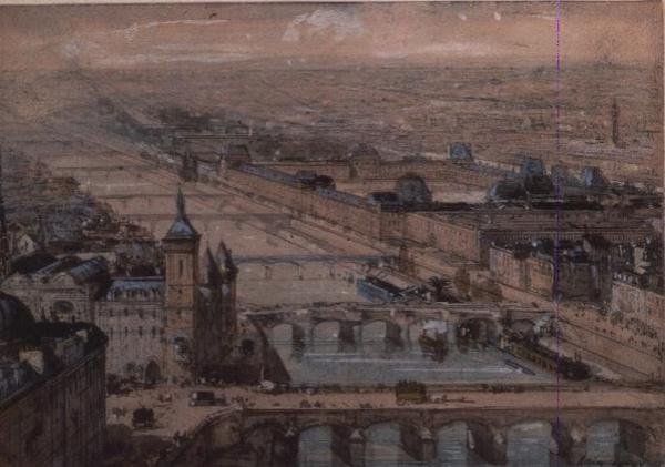 Ile de la Cite og Palais du Louvre, Paris af Luigi Loir