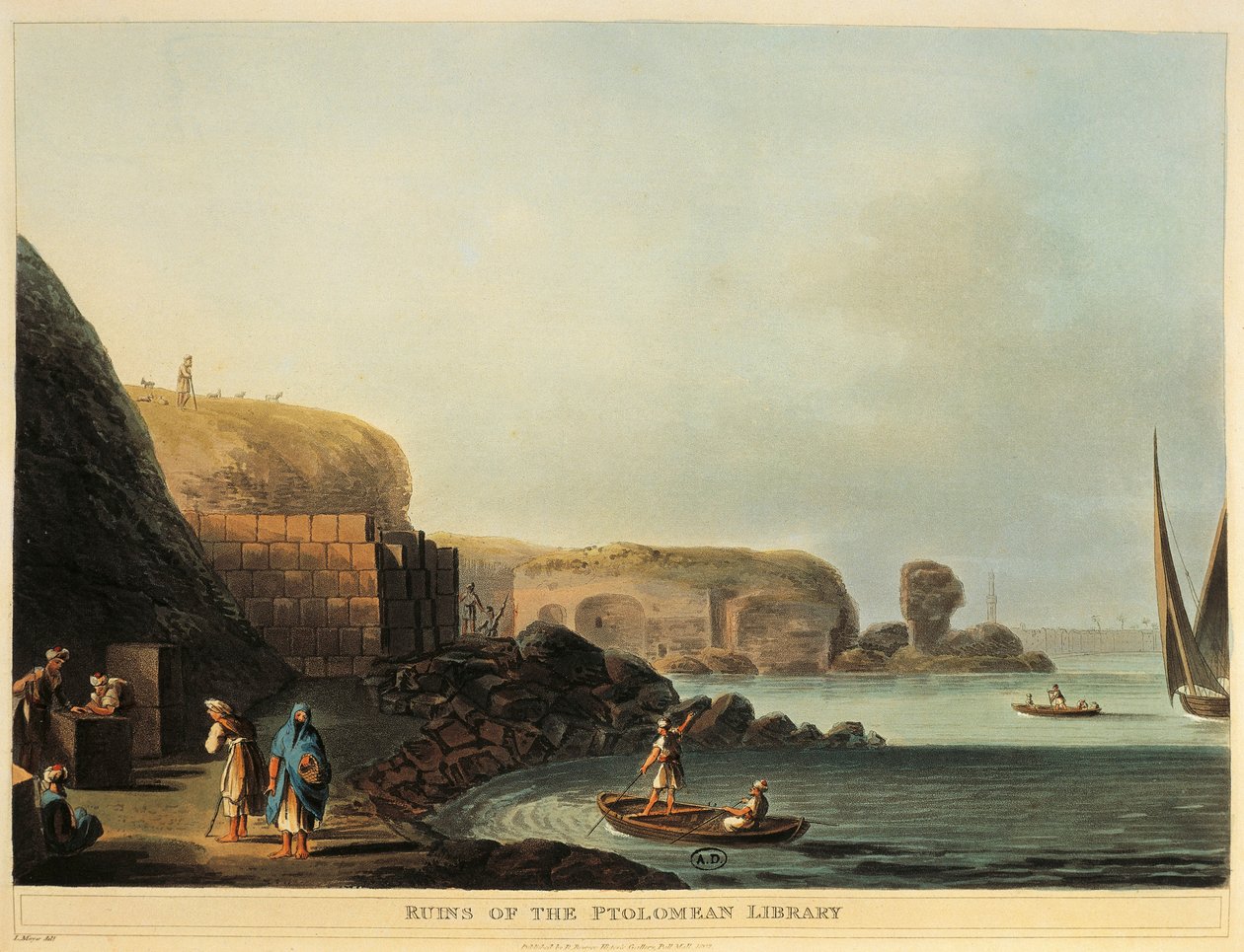 Egypten, Alexandria, ruinerne af Ptolemæus bibliotek af Luigi Mayer af Luigi Mayer