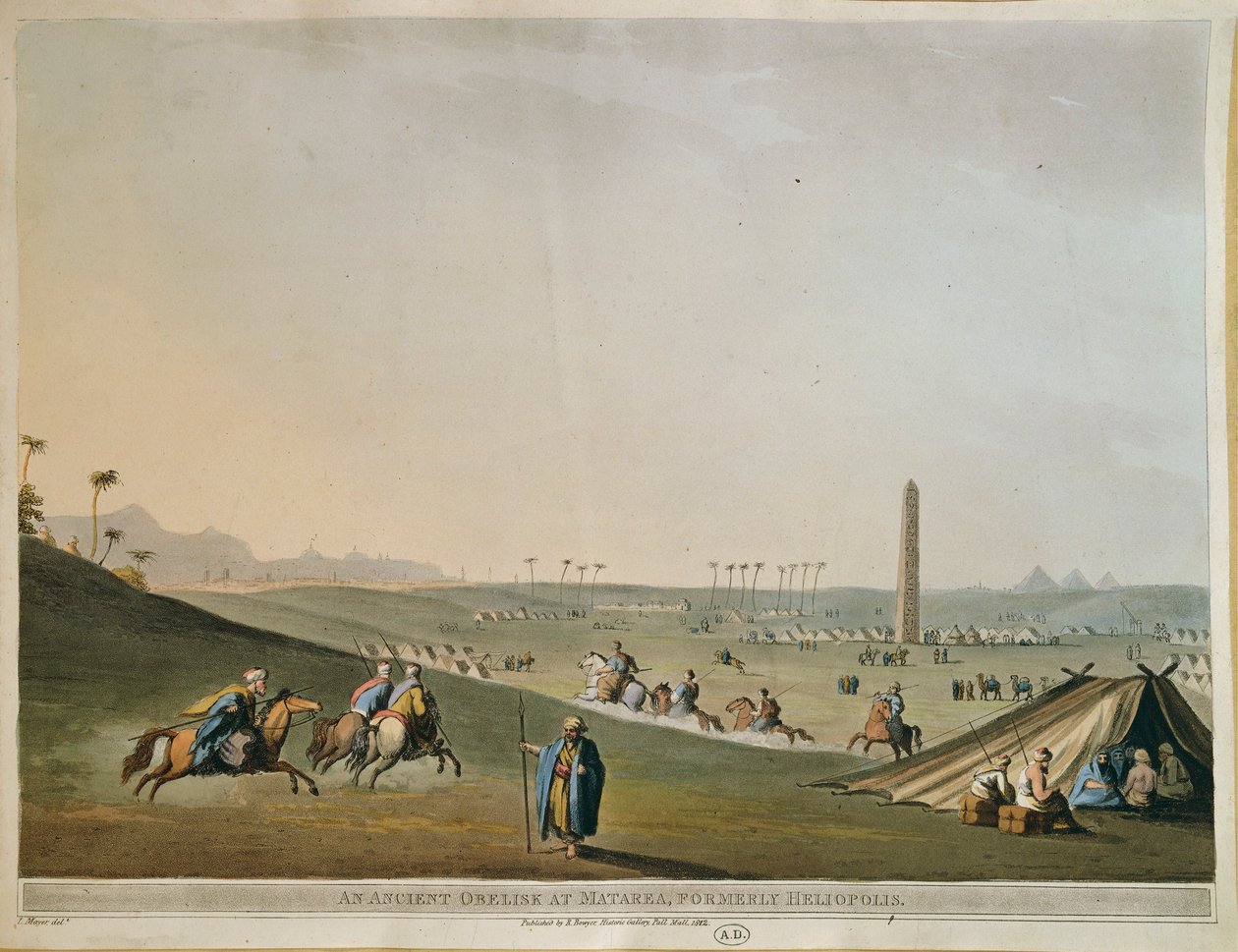 Egypten, nomader og obelisken ved Materieh (gamle Heliopolis eller solens by) af Luigi Mayer, gravering af Luigi Mayer