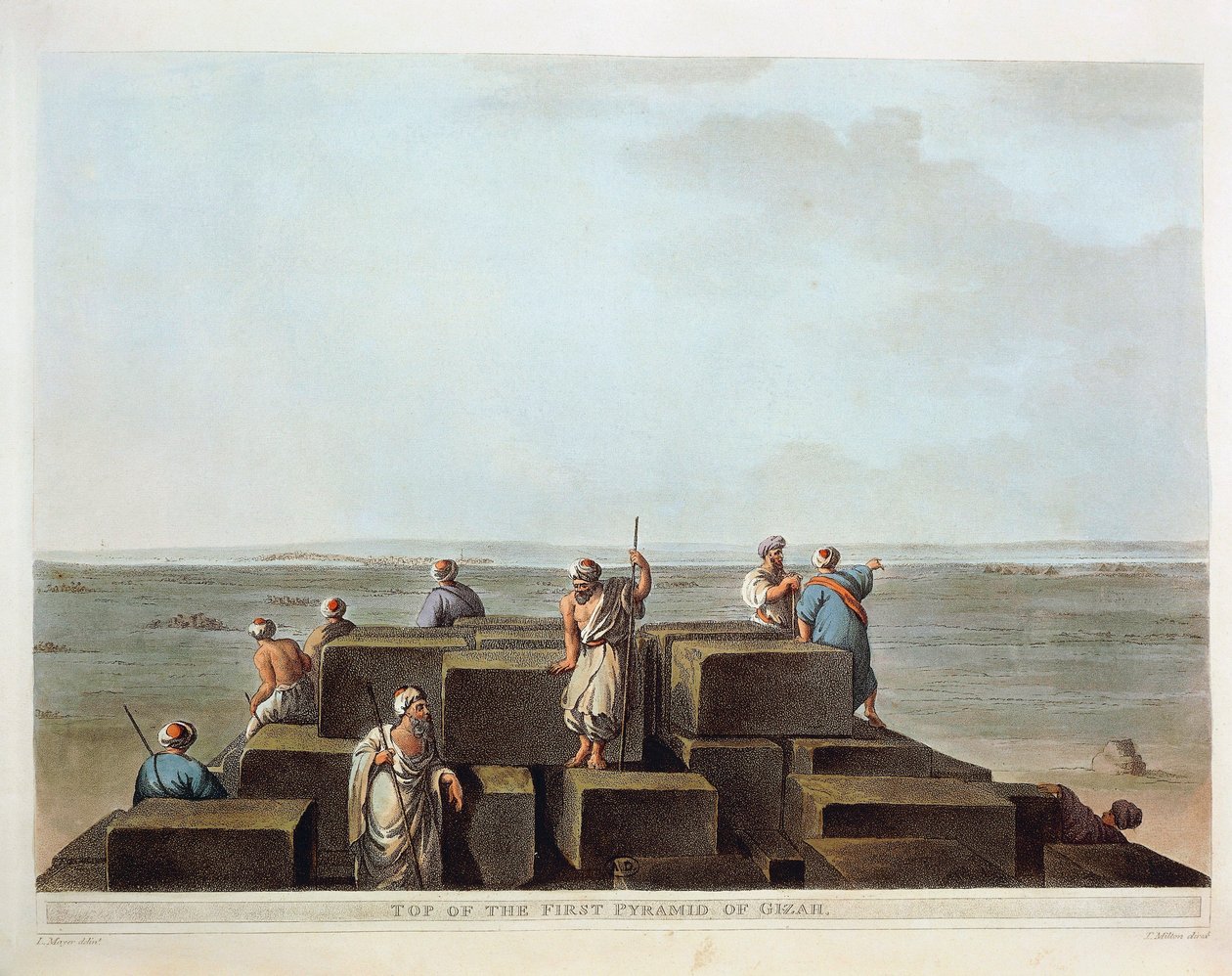 Egypten, toppen af den første pyramide i Giza, gravering fra "Views" af Luigi Mayer af Luigi Mayer