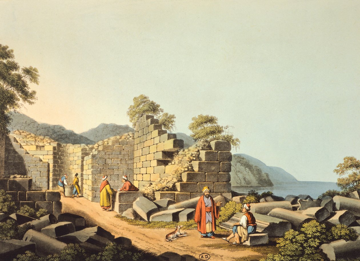Grækenland, Samos-øen, ruiner af gammelt tempel, af Luigi Mayer, gravering af Luigi Mayer