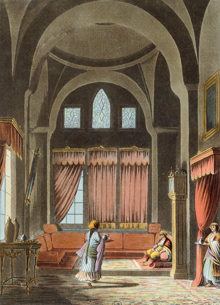 Interiør af et harem i Kairo af Luigi Mayer