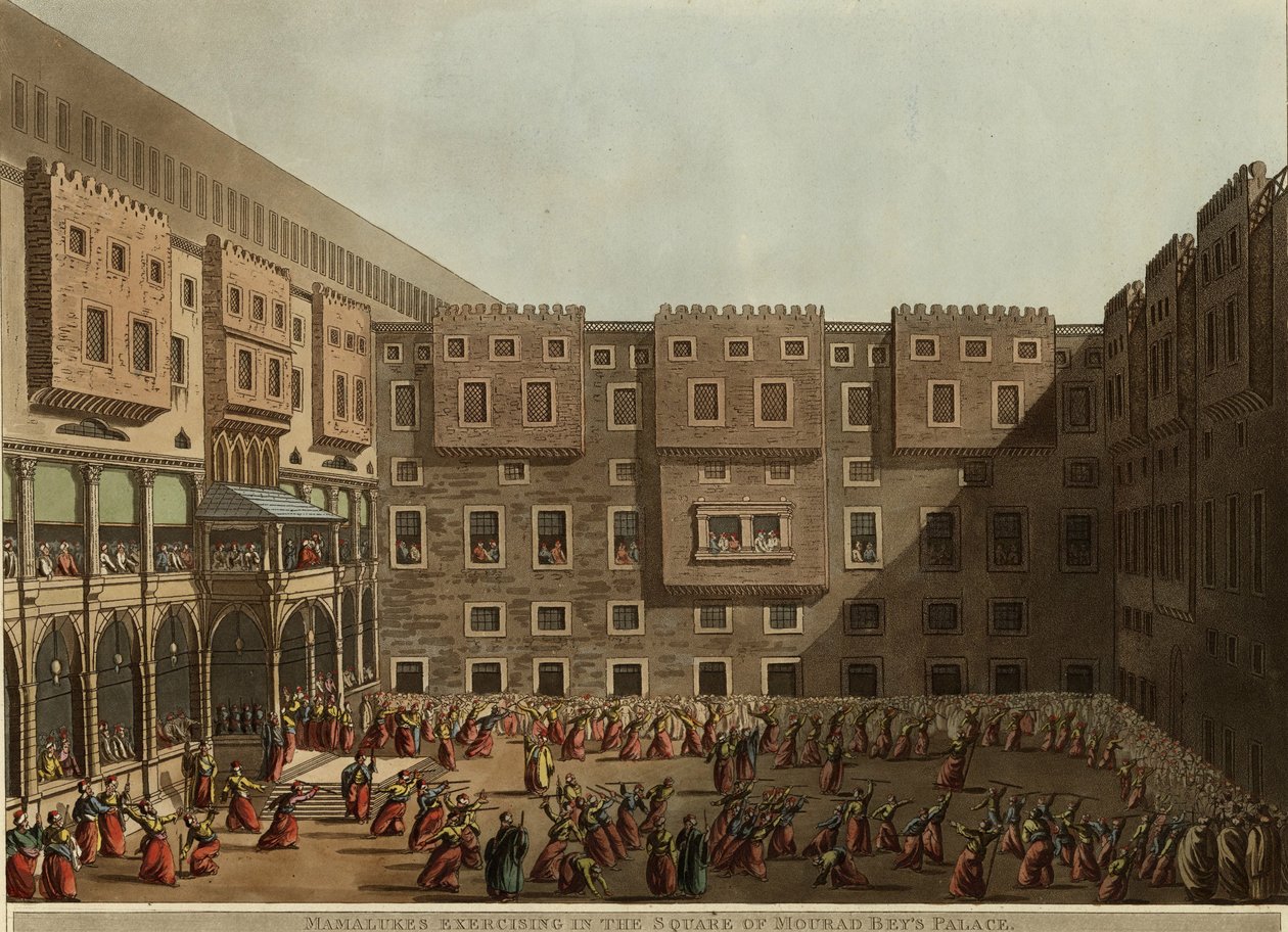 Mamelukker træner på pladsen i Murad Beys-paladset, 1802 af Luigi Mayer