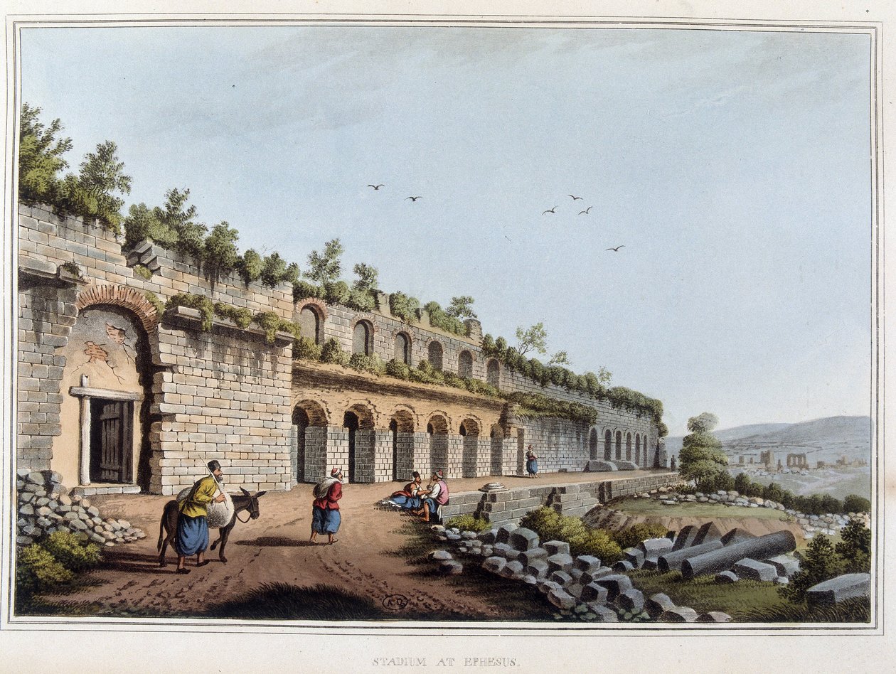 Stadion i Ruin, en tidligere oldtidsby i Grækenland i Efese, i dag i Tyrkiet. i "" Udsigter i det osmanniske herredømme, i Europa, i Asien og nogle af middelhavsøerne fra de originale tegninger taget af Luigi Mayer, London af Luigi Mayer