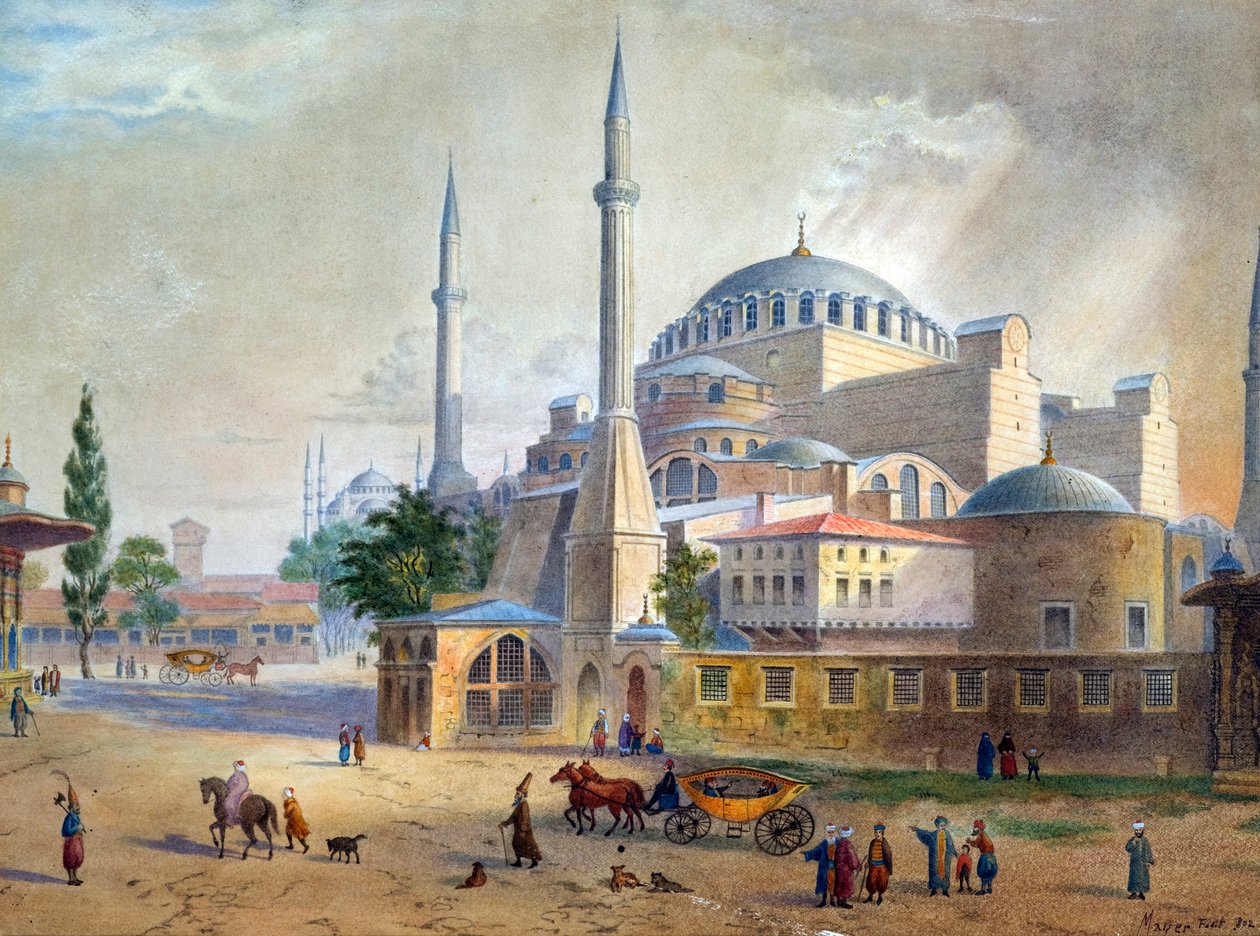 Hagia Sophia i Konstantinopel par Mayer, Luigi (1755-1803). Akvarel på papir, størrelse: 26,5x36 af Luigi Mayer