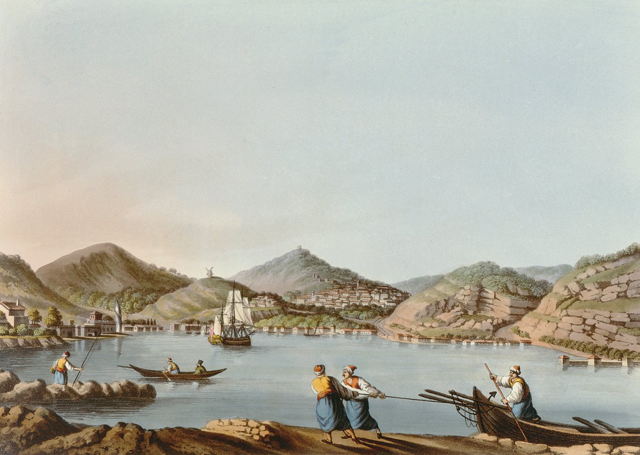 The Western Harbor of the Island of Samos, plade 60 fra Views in the Ottoman Dominions, pub. af R. Bowyer, 1810 (akvatint) af Luigi Mayer