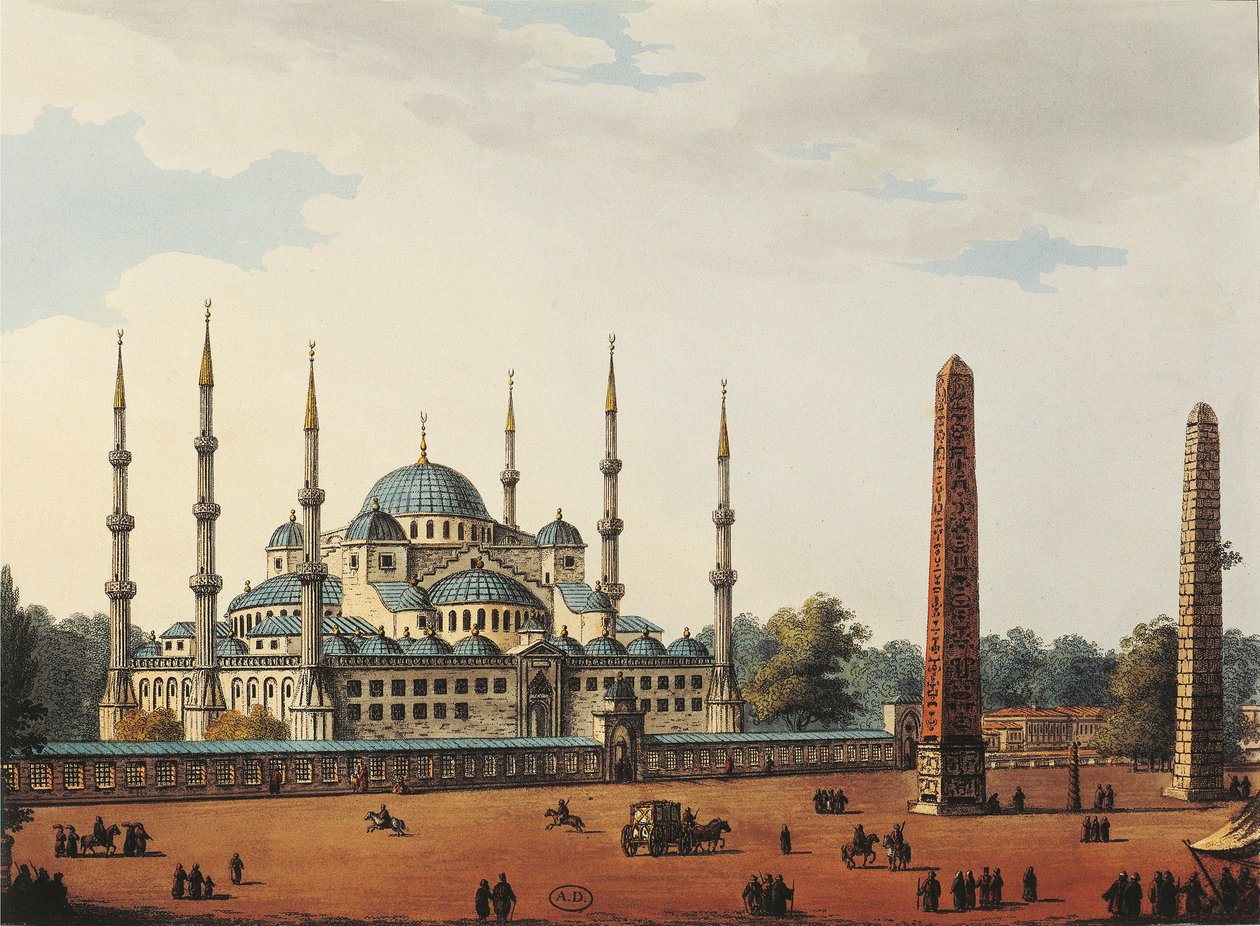 Tyrkiet, Istanbul, Istanbuls blå moske eller blå moske (sultan Ahmets moske) af Luigi Mayer af Luigi Mayer