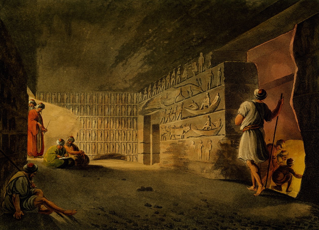 Underjordisk kammer i Pyramid of Giza, gravering, af Luigi Mayer (1755-ca 1803), fra udsigter i Egypten, Palæstina og andre dele af det osmanniske imperium af Luigi Mayer