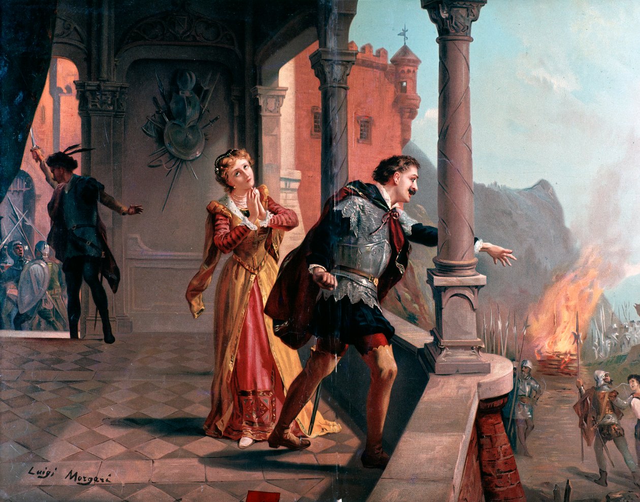 Illustration til Manrico aria, Di quel pira Act III, i Il Trovatore, opera af Giuseppe Verdi af Luigi Morgari