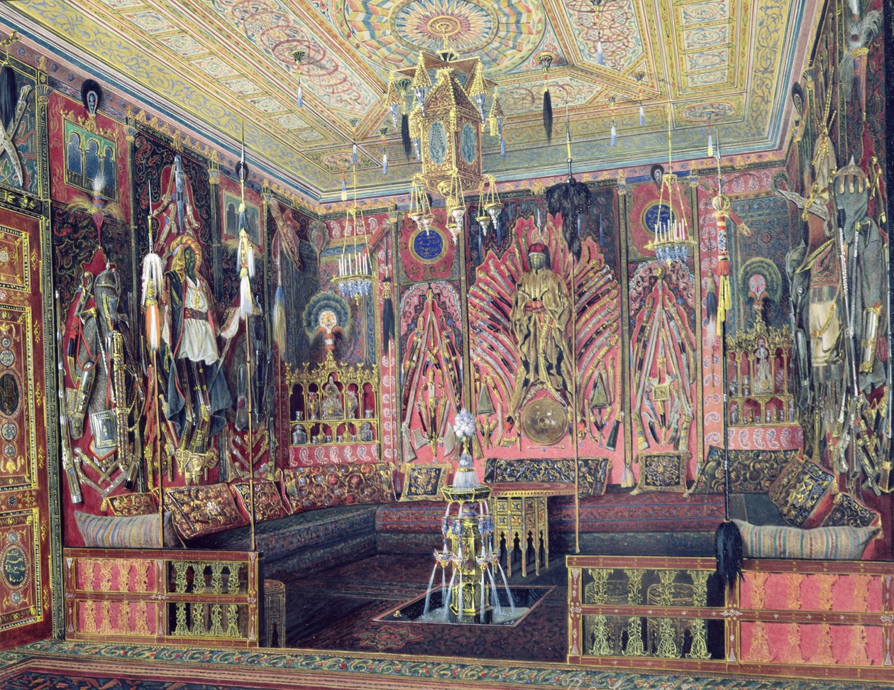 Arabian Hall i Catherine Palace i Tsarskoye Selo, ca. 1850 (wc og hvid farve på papir) af Luigi Premazzi