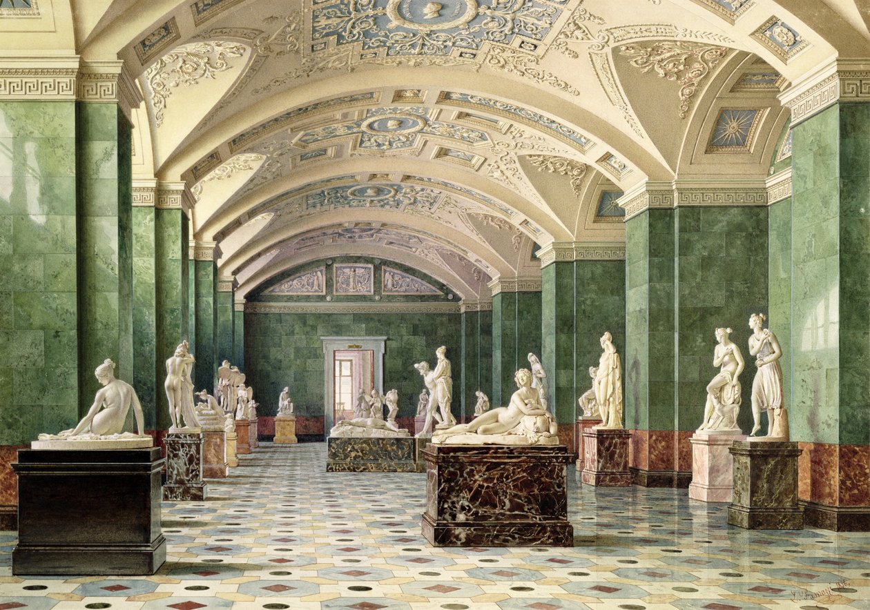 Det første rum med moderne skulpturer, Den nye Eremitage, 1856 af Luigi Premazzi