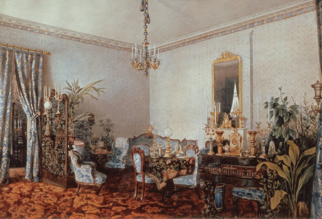 Varvara Obreskoffs Salon, 1848 (toilet på papir) af Luigi Premazzi