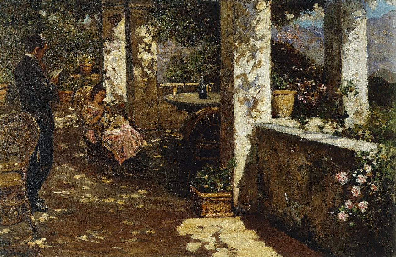Hviler på terrassen, af Luigi Rossi