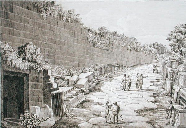 Romersk vej til Tusculo, efter den første udgravning i 1825, fra "Le Antichita dei contorni di Roma", udgivet 1824-26 (radering) af Luigi Rossini