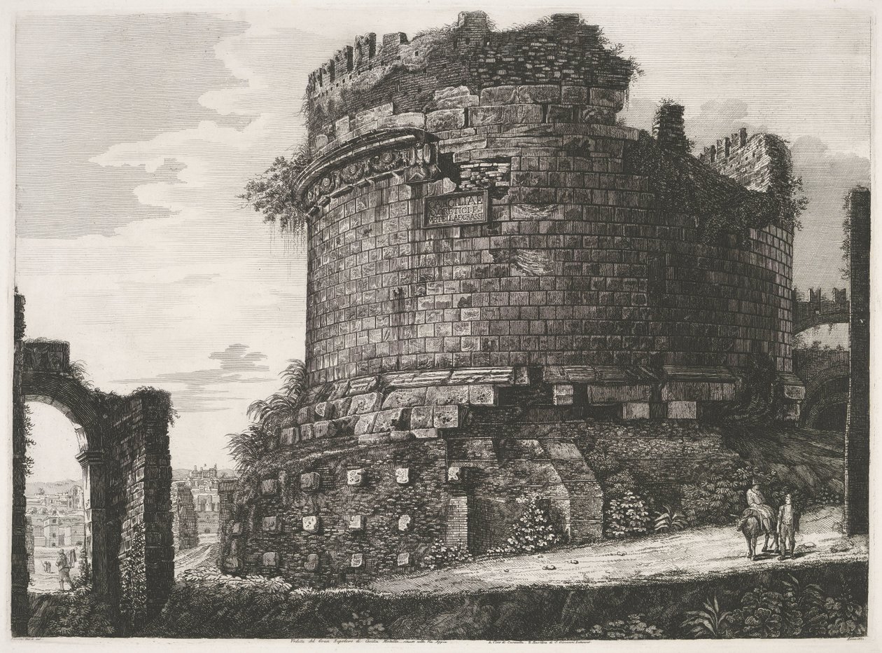 Tombe van Caecilia Metella te Rom Udsigt over Cecilia Metellas store grav beliggende i Via Appia (titel på objektet) af Luigi Rossini