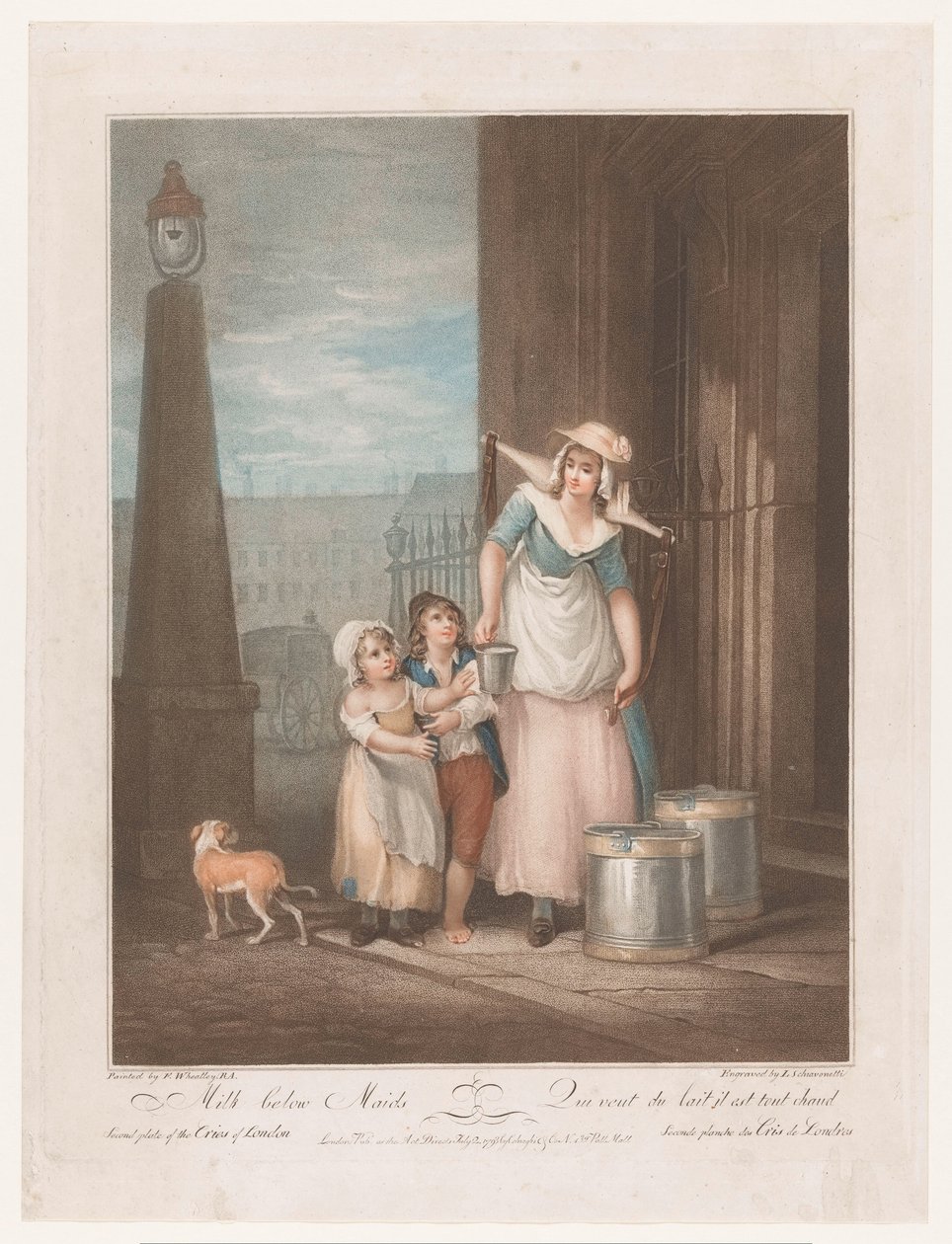mælkepige Milk Below Maids (titel på objekt) Street Cries of London (serietitel) Cries of London (serietitel) af Luigi Schiavonetti