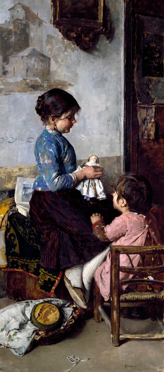 Happy Days, maleri af Luigi Serena (1855-1911), olie på lærred af Luigi Serena