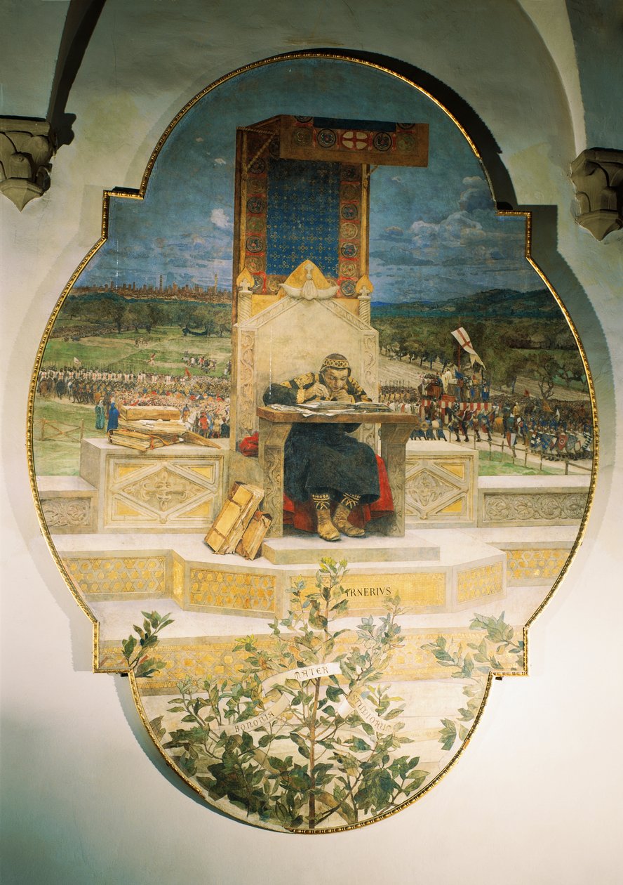 Irnerio noterer gamle love, af Luigi Serra (1846-1888), fritliggende fresco, 486x355 cm af Luigi Serra