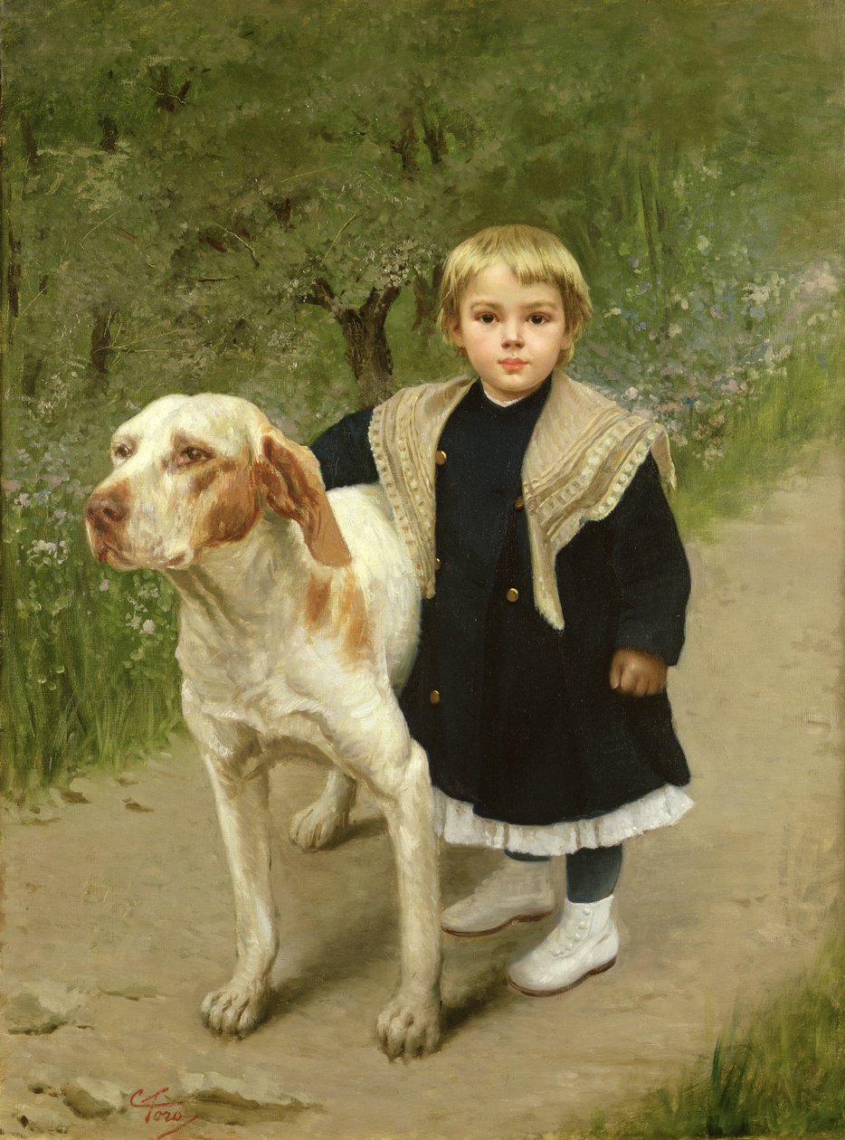 Ungt barn og en stor hund af Luigi Toro
