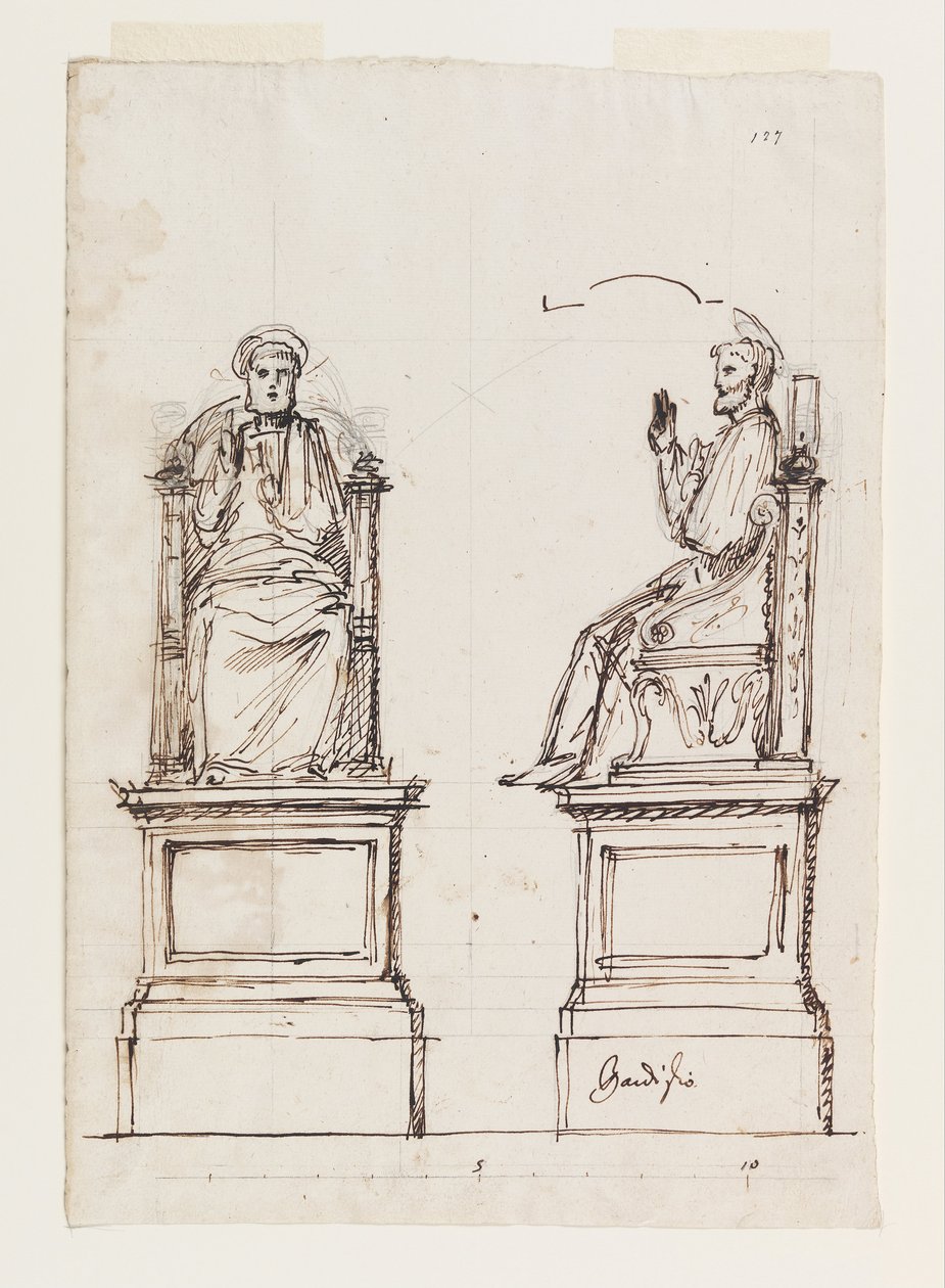 Design til en marmortrone til statuen af Sankt Peter, Peterskirken, Rom af Luigi Vanvitelli